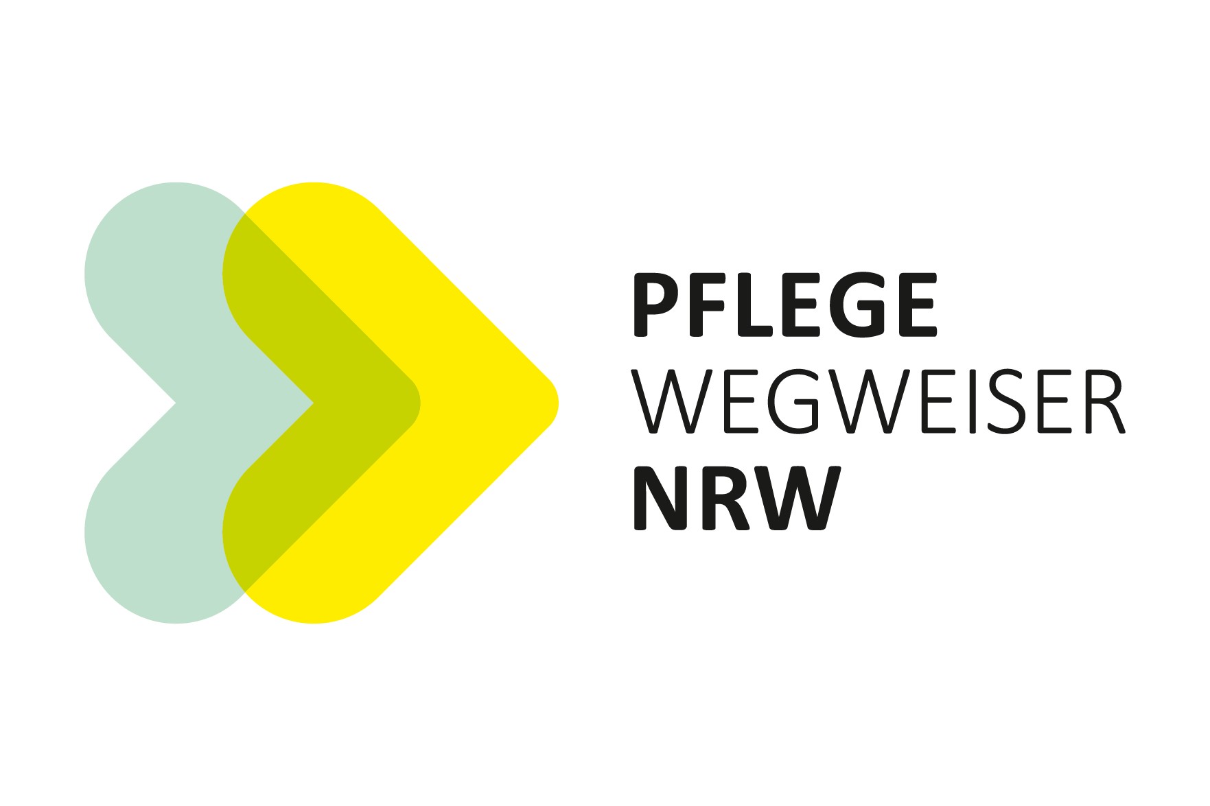 Das Logo des Pflegewegweisers. Ein grüner und ein gelber Pfeil.