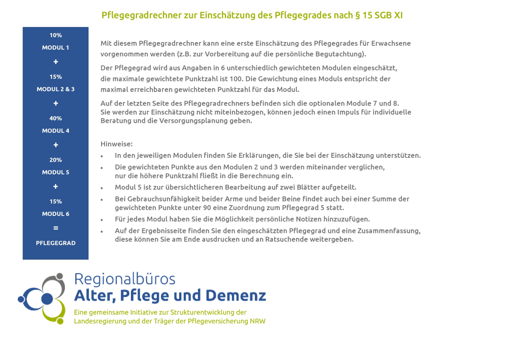 Pflegegradrechner Zur Einschätzung Des Pflegegrades – Informationen Für ...