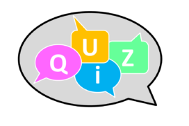 in bunten Buchstaben liest sich das Wort Quiz in einer farblosen Sprechblase